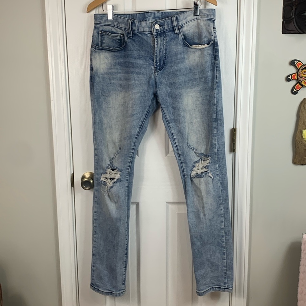 DOPE Light Blue Distressed Straight Jeans